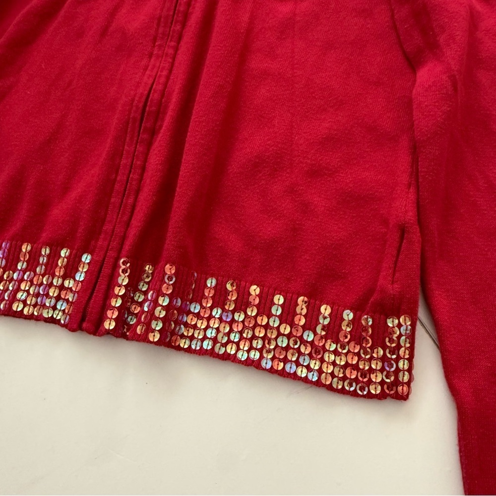 NEVADA Vibrant Red Zip-Up Cardigan Sweater Colorful Mermaid Sequins Y2K Glam - Picture 4 of 5
